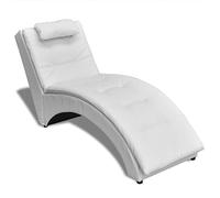 LoogCape Chaise longue avec coussin, blanc, en cuir synthétique, moderne, ergonomique, réglable, pour salon et bureau, chaise longue confortable avec rembourrage, pieds en acier stables