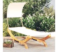 LoogCape Chaise longue avec toit - 100 x 200 x 126 cm - En bois massif - Crème - Lit de jardin d'extérieur - Meuble de salon réglable pour terrasse, balcon, piscine, plage