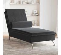 LoogCape Chaise longue de relaxation avec traversin en velours noir, chaise longue ergonomique avec fonction de massage, chaise longue moderne pour salon, salon, chambre à coucher, 136,5 cm de long