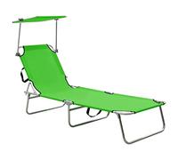 LoogCape Chaise Longue Pliable avec auvent en Acier Vert Pomme pour extérieur, Fauteuil Relax inclinable, lit de Bronzage, Chaise de Plage, Confortable, légère, Design Pratique