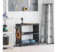 LoogCape Chariot à outils anthracite 75 x 35 x 73 cm en acier laminé à froid avec 3 étagères, 12 crochets, roues verrouillables, idéal pour atelier, garage, salle de loisirs, mobile, robuste, peu
