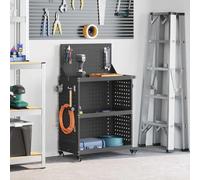 LoogCape Chariot à outils noir 65 x 35 x 111 cm en acier laminé à froid avec 3 étagères, 4 roues, verrouillable, pour atelier, garage, salle de loisirs, industrie, mobile, peu encombrant et
