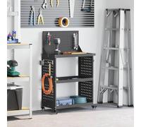 LoogCape Chariot à outils noir 65 x 35 x 111 cm en acier laminé à froid avec 3 étagères, 4 roues, verrouillable, idéal pour atelier, garage, salle de loisirs, mobile, stockable, peu encombrant