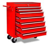 LoogCape Chariot d'atelier rouge avec 7 tiroirs en acier, verrouillable, surface résistante aux rayures, construction robuste, avec roulettes de frein, idéal pour atelier, entrepôt, garage, ménage et