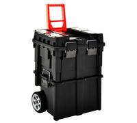 LoogCape Chariot de rangement à outils avec poignée - 45 x 36 x 90 cm - Pour atelier, garage et chantier, empilable, avec compartiments transparents, plastique robuste, roues en caoutchouc
