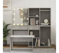 LoogCape Coiffeuse avec éclairage LED, gris béton, meubles de chambre à coucher, ensemble complet avec miroir, espace de rangement, peu encombrant, moderne, durable, polyvalent