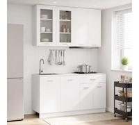 LoogCape Coin de cuisine Lyon 4 pièces en bois blanc, meuble bas avec tiroir, pieds réglables en hauteur et fixation murale pour espace de rangement
