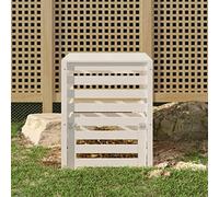 LoogCape Composteur en pin massif blanc 63,5 x 63,5 x 77,5 cm avec couvercle et rabat pour jardin, terrasse, balcon, recyclage durable, ventilation et design robuste