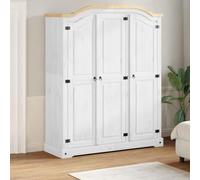 LoogCape Corona Armoire blanche 151,5 x 52 x 186 cm en pin massif avec portes coulissantes, garde-robe polyvalente pour chambre à coucher, couloir, chambre d'enfant, avec miroir, système de rangement