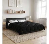 LoogCape Couette d'été rembourrée noire 200 x 220 cm microfibre respirante lavable design léger pour chambre chaude