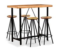 LoogCape Ensemble de 5 pièces en bois d'acacia massif et bois recy esign industriel, meubles robustes pour cuisine, salle à manger, bar, avec table extensible et tabouret