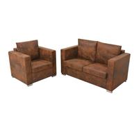 LoogCape Ensemble de canapés 2 pièces en Cuir Daim synthétique Marron pour Salon Moderne, canapé Convertible modulable avec Fauteuil et canapé à 2 Places, Design élégant et Facile à Assembler