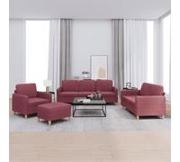 LoogCape Ensemble de canapés 4 pièces avec Coussins Rouges Bordeaux en Tissu Durable pour Salon séjour Confortable et modulable, Comprenant canapé 2 et 3 Places, Fauteuil, Repose-Pied et Accessoires