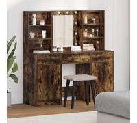 LoogCape Ensemble de coiffeuse LED avec 3 pièces, éclairage miroir acrylique, matériau en bois de chêne fumé, 50 x 41 x 135 cm, USB pour chambre à coucher, rangement de maquillage