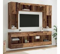 LoogCape Ensemble de Meuble TV Mural 6 pièces en Bois Ancien avec éclairage LED RGB, Rangement spacieux, Support Mural pour Salon Moderne, idéal pour télévision, Consoles, et appareils multimédias