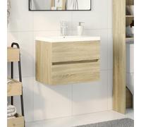 LoogCape Ensemble de Meubles de Salle de Bain 2 pièces en céramique et Bois d'ingénierie avec Armoire, lavabo Blanc, Rangement, Support Mural, idéal pour Salle de Bain Moderne et organisée