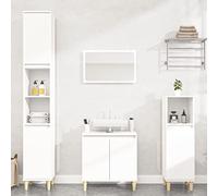 LoogCape Ensemble de meubles de salle de bain 3 pièces blanc en bois massif d'eucalyptus, meuble sous lavabo, armoire haute et espace de rangement pour buanderie, WC d'invités, ensemble de meubles de