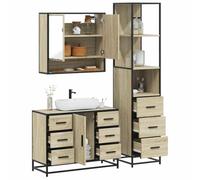 LoogCape Ensemble de Meubles de Salle de Bain 3 pièces chêne Sonoma avec Armoire Miroir, Meuble lavabo et Colonne de Rangement Murale pour Toilette, Maquillage et Organisation