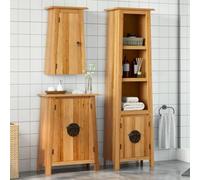 LoogCape Ensemble de meubles de salle de bain 3 pièces en pin massif, armoire haute, armoire d'appoint et armoire murale au look vintage pour lavabo, armoire suspendue, espace de rangement dans la