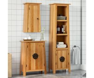 LoogCape Ensemble de meubles de salle de bain 3 pièces en pin massif, armoire haute, armoire d'appoint et armoire murale au look vintage pour lavabo, armoire suspendue, espace de rangement dans la