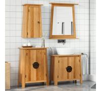 LoogCape Ensemble de meubles de salle de bain 3 pièces en pin massif, meuble sous lavabo, armoire haute et armoire suspendue avec espace de rangement, look vintage pour buanderie, WC d'invités et