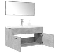 LoogCape Ensemble de meubles de salle de bain 3 pièces gris béton en bois avec lavabo en céramique, armoire miroir et meuble sous lavabo, 90 cm pour buanderie, toilettes d'invités et ordre