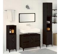 LoogCape Ensemble de meubles de salle de bain 3 pièces, montage mural, noir aspect chêne, matériau en bois et métal, meuble sous lavabo, armoire haute, armoire suspendue pour toilettes d'invités et