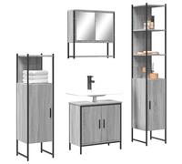 LoogCape Ensemble de Meubles de Salle de Bain 4 pièces Sonoma Gris avec Armoire Miroir, Colonne lavabo, Meuble Bas et Haut pour Rangement Pratique et Organisation Efficace