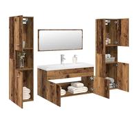 LoogCape Ensemble de meubles de salle de bain 5 pièces aspect bois vieilli avec meuble sous lavabo, armoire à miroir, armoire haute, armoire suspendue, lavabo en céramique et robinet pour espace de