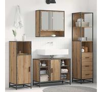 LoogCape Ensemble de meubles de salle de bain Artisan en chêne avec poignées en barre, 35 x 37,5 x 166 cm, 3 tiroirs de rangement pour lavabo et lavabo