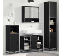 LoogCape Ensemble de meubles de salle de bain aspect chêne noir, armoire haute en bois avec 2 portes et étagère, 35 x 37,5 x 188,5 cm, espace de rangement pour salle de bain et WC d'invités, debout