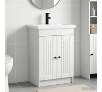 LoogCape Ensemble de meubles de salle de bain blanc en bois composé, lavabo avec lavabo, meuble de salle de bain pour intérieur, 56 x 37,5 x 81 cm, espace de rangement et étagère