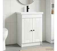 LoogCape Ensemble de meubles de salle de bain - En bois - Blanc - 78,5 x 37,5 x 81 cm - Lavabo avec lavabo et robinet - Boutons en métal - Pour intérieur - Espace de rangement