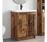 LoogCape Ensemble de meubles de salle de bain en bois vieilli - 78,5 x 37,5 x 81 cm - Avec lavabo - Meuble de rangement pour rénovation de salle de bain