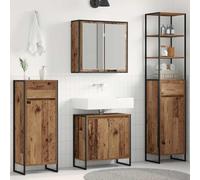 LoogCape Ensemble de meubles de salle de bain en bois vieilli avec tiroirs, cadre en acier, 69,8 kg, 1 meuble sous lavabo 60 x 30 x 60 cm, miroir, montage mural, rangement pour salle de bain