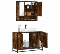 LoogCape Ensemble de meubles de salle de bain en chêne fumé et métal 2 pièces avec armoire miroir et meuble sous lavabo, 65 x 20 x 60 cm et 90 x 33 x 60 cm, charge maximale de 60 kg, montage mural