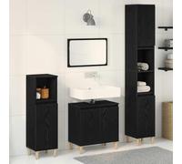 LoogCape Ensemble de meubles de salle de bain mural 3 pièces aspect chêne noir, avec meuble sous lavabo, armoire suspendue, armoire haute, matériau bois, 30 x 30 x 180 cm, espace de rangement pour WC
