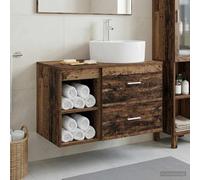LoogCape Ensemble de meubles de salle de bain muraux en bois vieilli avec lavabo, meuble sous lavabo, étagère et tiroir, avec robinet et forets, pour un rangement peu encombrant