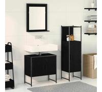 LoogCape Ensemble de meubles de salle de bain noir en bois composé, meuble sous lavabo avec armoire miroir et armoire haute, ensemble de meubles de salle de bain 3 pièces avec étagère pour espace de