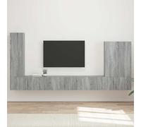 LoogCape Ensemble de Meubles TV muraux modulables en Bois Gris Sonoma, Support Mural avec 6 pièces, étagères, Portes coulissantes, Rangement, Support multimédia pour Salon, séjour, Chambre ou Bureau