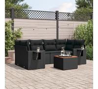 LoogCape Ensemble de mobilier de Jardin modulable 7 pièces avec Coussins Noirs résine tressée Robuste pour terrasse Patio extérieur canapé Fauteuil Pouf Table d'appoint
