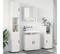 LoogCape Ensemble de mobilier de Salle de Bain 4 pièces Blanc Brillant Meuble lavabo Miroir Armoire Rangement Colonne Douche Support Murale idéal pour Petits espaces