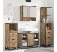 LoogCape Ensemble de mobilier de Salle de Bain 4 pièces en chêne Artisanal pour Espace organisé, Meuble lavabo, Miroir, armoires murales, Rangement Compact, idéal pour rénovation intérieure