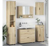 LoogCape Ensemble de mobilier de Salle de Bain 5 pièces en chêne Sonoma avec Miroir, Armoire, Colonne, Rangement, tiroirs, Portes Doubles, pour Organisation Efficace