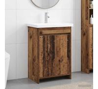 LoogCape Ensemble de mobilier de Salle de Bain en Bois Ancien avec lavabo, Armoire, étagère et Miroir Double pour intérieur Moderne et Rangement Pratique