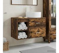 LoogCape Ensemble de mobilier de Salle de Bain en Bois d'ingénierie avec lavabo et Robinet, Design Mural en chêne fumé, Rangement spacieux, idéal pour optimiser l'espace dans Salle de Bain, buanderie