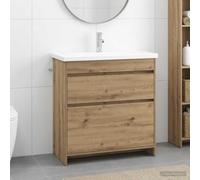 LoogCape Ensemble de mobilier de Salle de Bain en Bois d'ingénierie Chêne Artisanal avec lavabo, tiroirs, Rangement, Miroir, Support, pour Espace Moderne et Organisation Pratique