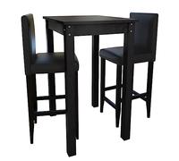 LoogCape Ensemble de salle à manger avec 2 tabourets de bar et grande table noire, 55 x 55 x 107 cm, en pin et MDF, idéal pour cuisine, chambre, salle à manger, peu encombrant