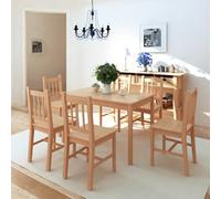 LoogCape Ensemble de salle à manger en bois de pin avec table à manger de 120 x 70 cm et six chaises, ensemble de table peu encombrant pour salle à manger, ensemble de meubles durables avec chaises
