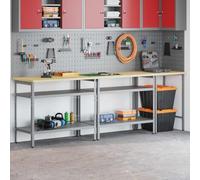 LoogCape Ensemble d'établi 3 pièces avec étagères en métal pour atelier, garage, cave, réglable en hauteur et pliable, en acier revêtu par pulvérisation, table de travail polyvalente avec capacité de